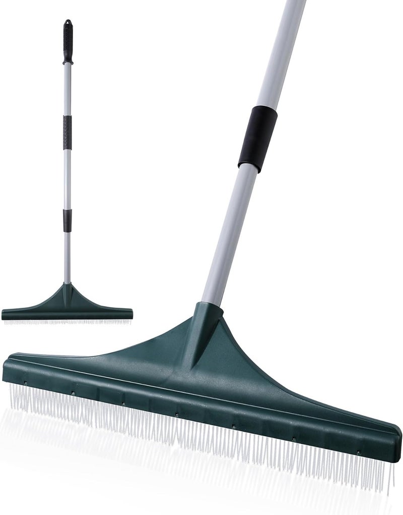 YOCADA Artificial Turf Rake Grass Brush Broom Carpet Lawn Leaf Rake Cleaner Broom Telescopic Iron Pole for Yard Cleaning and Pet Hair Removal 56.69" - Image 1